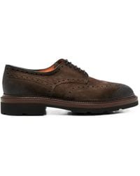 Santoni - Brogue-Detail Suede Lace-Up Shoes - Lyst