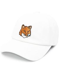 Maison Kitsuné - Baseball Cap Large Fox Head White In Cotton - Lyst