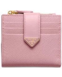 Prada - Small Saffiano And Smooth Leather Wallet - Lyst