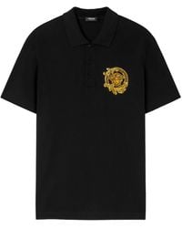 Versace - Embroidered Cotton Piqué Polo Shirt - Lyst