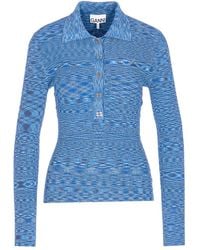 Ganni - Spacedyed Logo-Button Polo Top - Lyst