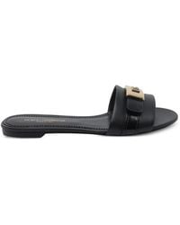 Dolce & Gabbana - Logo-Plaque Leather Sandals - Lyst