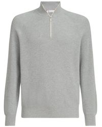 Brunello Cucinelli - Cotton English Rib Sweater With Half Zip And Raglan Sleeves - Lyst