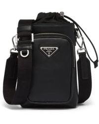 Prada - Enamel-Logo Leather Shoulder Bag - Lyst