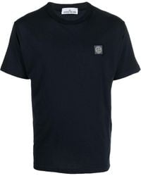 Stone Island - T-Shirt In Cotone Blu Navy Con Effetto "Fissato" - Lyst