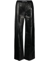 Tom Ford - Logo-Waistband Leather Trousers - Lyst