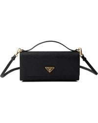 Prada - Saffiano-Leather Wallet With Shoulder Strap - Lyst
