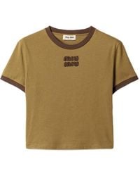 Miu Miu - T-Shirt mit Logo-Stickerei - Lyst