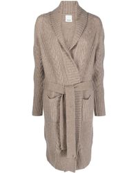 Allude - Belted-waist Cable-knit Cardigan - Lyst