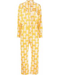 La DoubleJ - Katoenen Jumpsuit Met Ananasprint - Lyst