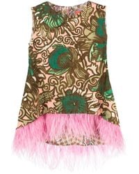 La DoubleJ - Painterly-Print Feather-Detail Top - Lyst