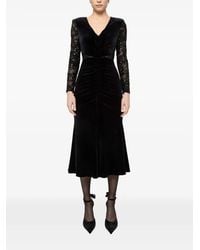 Nissa - Lace-Insert Velvet Midi Dress - Lyst