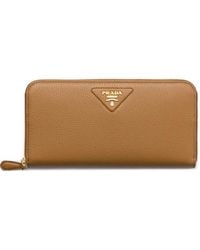 Prada - Large Leather Zip-Around Wallet - Lyst