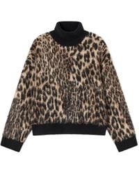 Ganni - Leopard-Print Turtleneck Sweater - Lyst