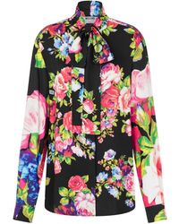 Moschino - Floral-Pattern Tie-Neck Blouse - Lyst