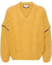 Gucci - V-Neck Cable-Knit Wool Jumper - Lyst