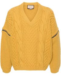 Gucci - V-Neck Cable-Knit Wool Jumper - Lyst