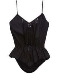 MSGM - V-Neck Lace-Detail Top - Lyst