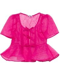 Ganni - Shibori Organza Peplum Blouse - Lyst