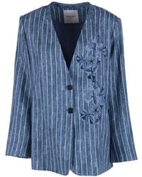 ERMANNO FIRENZE - Pinstripe-Pattern Floral-Embroidered Blazer - Lyst