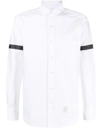 Thom Browne - Cotton Shirt With Button Sleeve Detail And Rounded Hem - Lyst