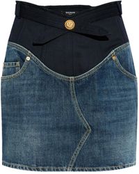 Balmain - Falda corta vaquera - Lyst