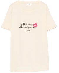 Liu Jo - Crystal-Embellished Graphic-Print T-Shirt - Lyst