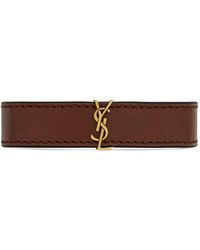 Saint Laurent - Logo-plaque Leather Bracelet - Lyst