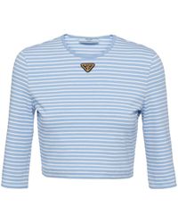 Prada - Striped Cropped T-shirt - Lyst