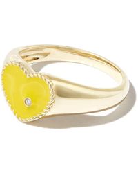 Yvonne Léon - 9kt Yellow Gold Enamel Diamond Heart Signet Ring - Lyst