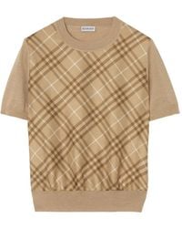 Burberry - Check-Panel Wool-Silk T-Shirt - Lyst