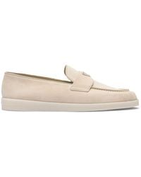 Prada - Enamel Triangle Logo-Plaque Suede Loafers - Lyst