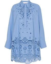 Valentino Garavani - Floral-embroidered Cotton Mini Dress - Lyst