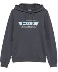 EA7 - Logo-Print Drawstring Hoodie - Lyst
