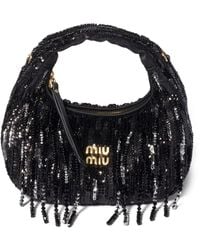 Miu Miu - Wander Satin Mini-Bag With Crystal And Sequin Fringe - Lyst