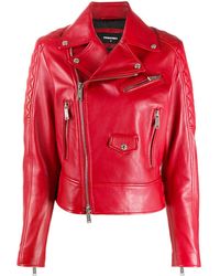 DSquared² - Quilted Detail Zip-up Leather Jacket - Lyst