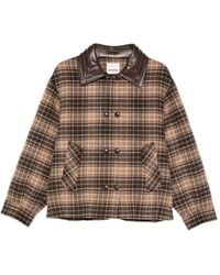 Sandro - Checked Leather-Collar Jacket - Lyst
