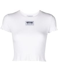 Moschino - Geripptes Cropped-Top Mit Logo-Patch - Lyst