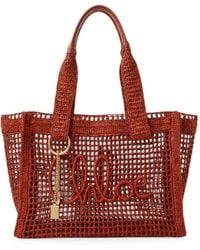 Chloé - Sac Cabas En Maille Ajourée À Patch Logo - Lyst
