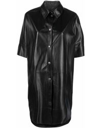 Liska Shortsleeved Long Leather Shirt - Black
