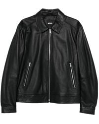 BOSS - Regular-Fit Leather Jacket With Zip Closure - Lyst