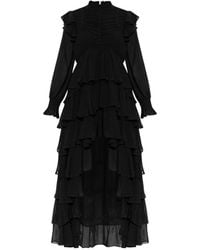 AllSaints - Leila Midi-Jurk Met Ruches En Lange Mouwen - Lyst