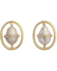 DENISE CASSOU - 18Kt Diamond Pearl Earrings - Lyst