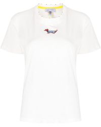 Mira Mikati - Perlenverziertes T-Shirt mit Hundestickerei - Lyst