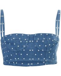 Carolina Herrera - Polka-Dot Denim Cropped Bustier Top - Lyst
