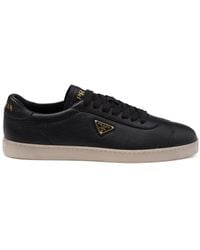 Prada - Triangle-Logo Leather Sneakers - Lyst