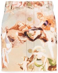 Balmain - Printed Denim Miniskirt - Lyst