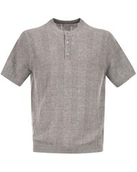 Brunello Cucinelli - Textured Rib Knit T-Shirt With Henley Collar - Lyst