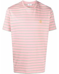 Etro - Stripe Print Logo Embroidered T-shirt - Lyst