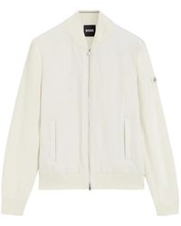 BOSS - Cotton-Knit Hybrid Jacket With Bomber Collar - Lyst